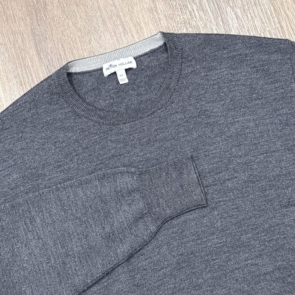 Peter Millar Sweater Mens XL Gray Merino Wool Silk Crew Neck Pullover